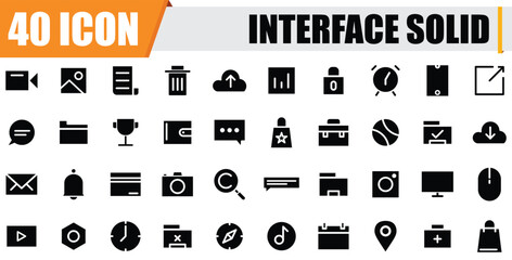 Interface solid icons set, editable icons. interface, UI, digital, technology, display.