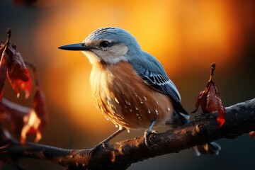 bird photography, a nuthatch climbing down on a tree, soft natural morning light, soft background with bokeh (AI Generator)