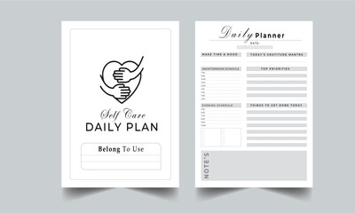 Self Care Daily Planner with cover page design layout template