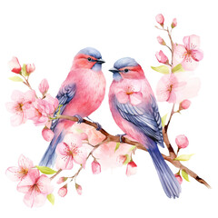 two birds on a branch watercolor