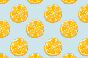 Obraz premium Lemon slices seamless pattern. Summer vitamin vector background for paper, cover, fabric, gift wrap. Cartoon flat style