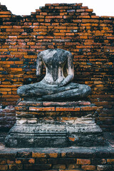 Ancient ruined stupa buddha with in Ayutthaya