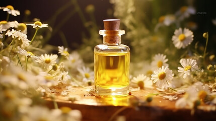 Essential oils Chamomile scent It has a clean, fresh, sweet scent that makes you feel relaxed. The idea is to help you sleep well, relieve anxiety, and relax due to a little rest. - obrazy, fototapety, plakaty