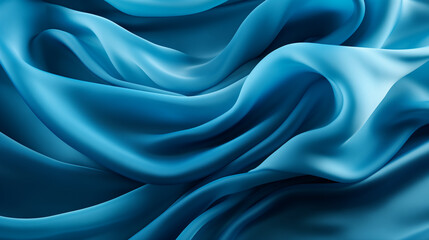 Fototapeta premium blue silk fabric, top view, background and pattern of natural material.