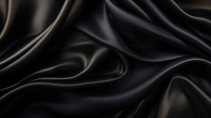 Fototapeta premium black silk fabric, top view, background and pattern made of natural material.
