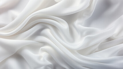 Fototapeta premium white silk fabric, top view, background and pattern made of natural material.