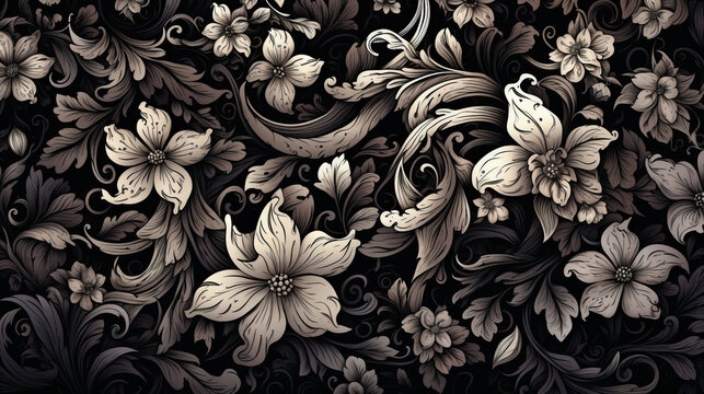 Abstract floral pattern in black and white colors
