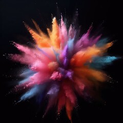 splash and explosion of colored powder isolated on black background  