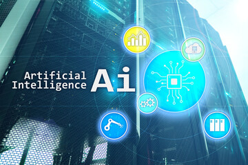 AI, Artificial intelligence, automation and modern information technology concept on virtual screen