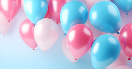 Festive sweet pink and blue balloons background banner celebration theme