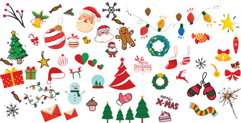 Christmas elements in modern minimalist geometric style. Colorful illustration in flat vector cartoon style. Xmas tree with geometrical patterns, stars and abstract elements ready to use editable