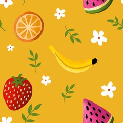 Seamless 2D fruit illustration background