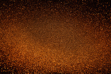 Fototapeta na wymiar gold black glitter texture abstract banner background with space. Twinkling glow stars effect. Like outer space, night sky, universe. Rusty, rough surface, grain.