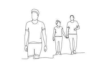 Single continuous line drawing of people on the street. outdoor crowd concept, vector illustration of male and female crowd
