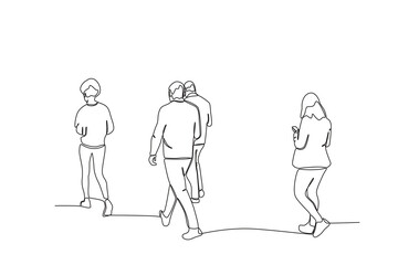 Single continuous line drawing of people on the street. outdoor crowd concept, vector illustration of male and female crowd
