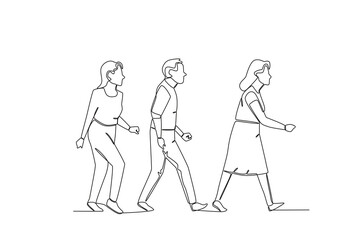 Fototapeta na wymiar Single continuous line drawing of people on the street. outdoor crowd concept, vector illustration of male and female crowd
