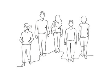 Single continuous line drawing of people on the street. outdoor crowd concept, vector illustration of male and female crowd
