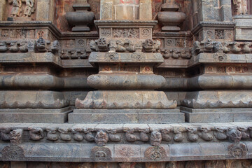 The pillars of the main chamber in Airavatesvara Temple located in Darasuram town in Kumbakonam, India.