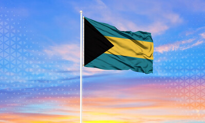 Bahamas flag waving on a blue sky background
