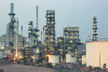 Scene of oil refinery plant and storage tank oil of Petrochemistry industry
