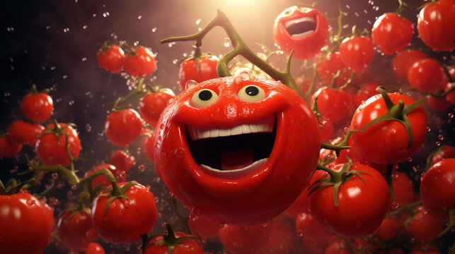 Happy tomato character with a cheerful face.