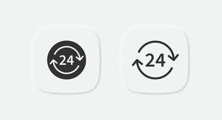 Clock 24 icon. Time symbol. Watch signs. Hour symbols. 2 arrows icons. Vector isolated sign.