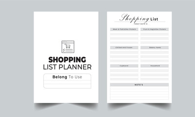 Shopping List, Checklist, Bucket List planner with cover page layout design template