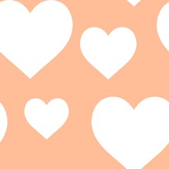 heart on geometric background. seamless pattern design for packaging paper, fabrics, wrapping gifts. romantic relationship, Love, Valentine's Day. Pantone color 2024 Peach Fuzz. color of the year