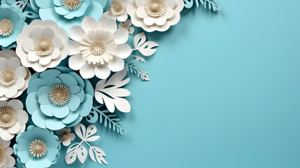 Elegant papercut floral design on a serene blue background, ideal for spring-themed decor or invitations