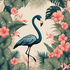 flamingo, bird, animal, pink, vector, illustration, love, nature,