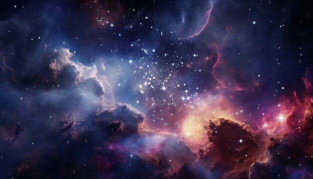 3D rendering of a stellar nebula and cosmic dust, cosmic gas clusters and constellations in deep space, ai art , illustrations