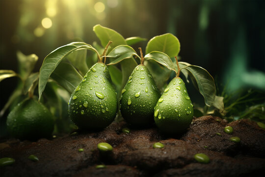 Avocado-Vielfalt - Ein erfrischendes Bild von Avocados, Avocadozweigen und dem gesunden, gr&uuml;nen Superfood, das Vielfalt und Frische verk&ouml;rpert