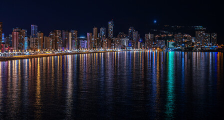 Panoramic night view of cityscape from Benidorm, Spain - 690225401