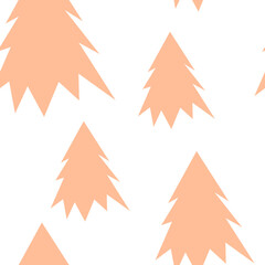 Christmas tree cutout  background. trees happy New Year seamless pattern. Winter holiday Simple pine trees in trendy color clip art. Pantone color 2024 Peach Fuzz. color of the year