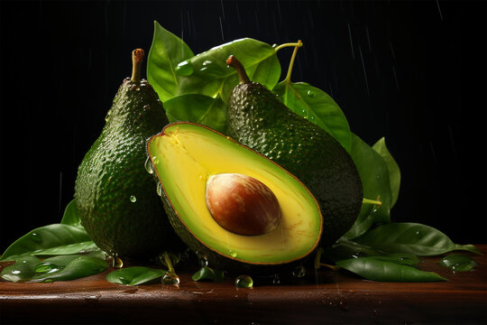 Avocado-Vielfalt - Ein erfrischendes Bild von Avocados, Avocadozweigen und dem gesunden, gr&uuml;nen Superfood, das Vielfalt und Frische verk&ouml;rpert