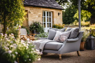 Cottage outdoor furniture and countryside house patio and terrace decor, garden lounge in country...