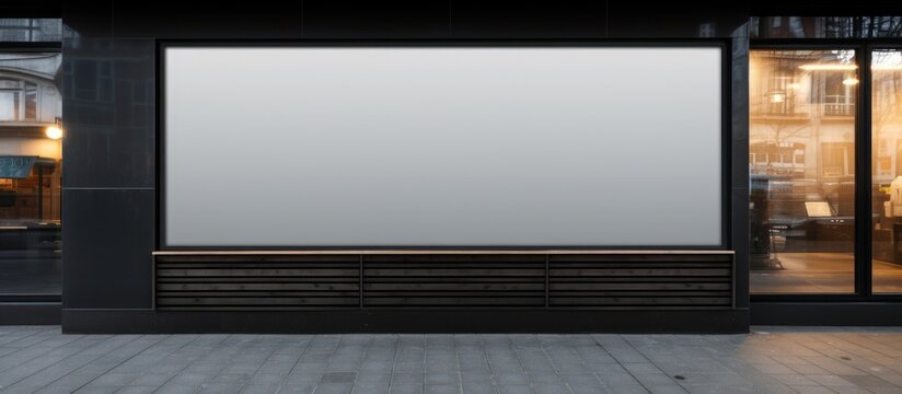 horizontal black empty signage on clothes shop front with glass windows. Website header. Creative Banner. Copyspace image