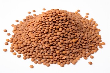 Organic Lentil Heap. Bio Vegetarian Bean Grain Isolated on White Background