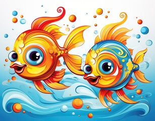 Fototapeta na wymiar Playful Pair of Aquatic Friends Illustration