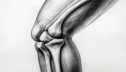 Pencil drawing reveals the complex structure of the human Knee. Generative AI
