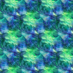 Seamless tie-dye pattern of indigo  and green color on white silk