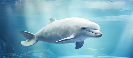 Great look at the profile of a beluga whale underwater. Website header. Creative Banner. Copyspace image