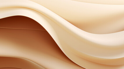 Abstract cream waves design with smooth curves and soft shadows on clean modern background. Fluid gradient motion of dynamic lines on minimal backdrop