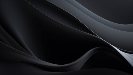 Abstract silk black grey waves design with smooth curves and soft shadows on clean modern background. Fluid gradient motion of dynamic lines on minimal backdrop