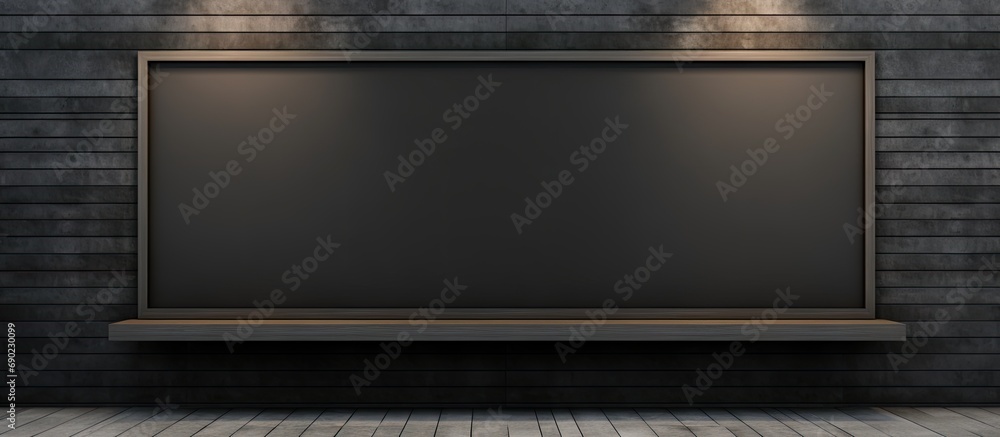 Poster horizontal black empty signage on clothes shop front with glass windows. website header. creative ba