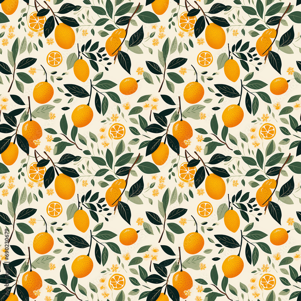 Poster orange pattern and leaf seamless pattern background