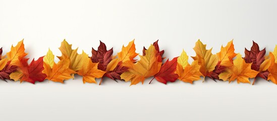 isolated colorful golden red orange colored autumnal tree leaves on the ground for foreground white screen. Website header. Creative Banner. Copyspace image