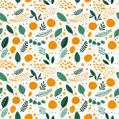 orange pattern and leaf seamless pattern background