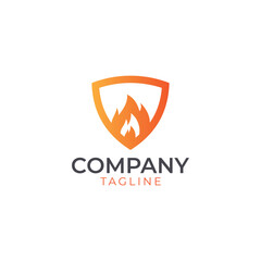 Fire shield protection logo template design vector orange and red color