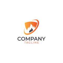 Fire shield protection logo template design vector orange and red color
